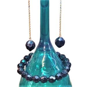 Classic Black Faceted Bracelet & Drop Earring Set